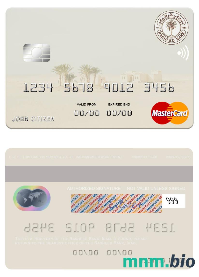 Iraq Rasheed Bank przykład karty mastercard w formacie PSD